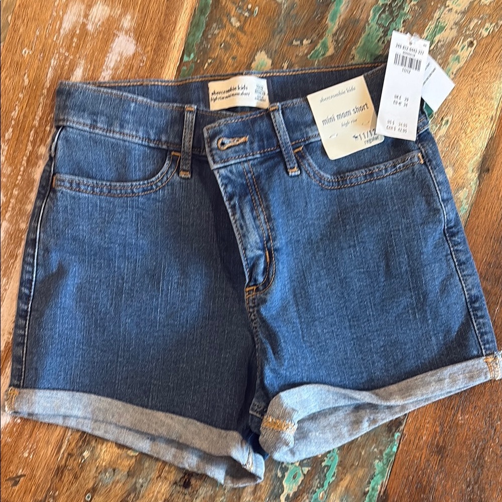 Abercrombie Kids Dark Blue Denim Roll-Cuff Shorts